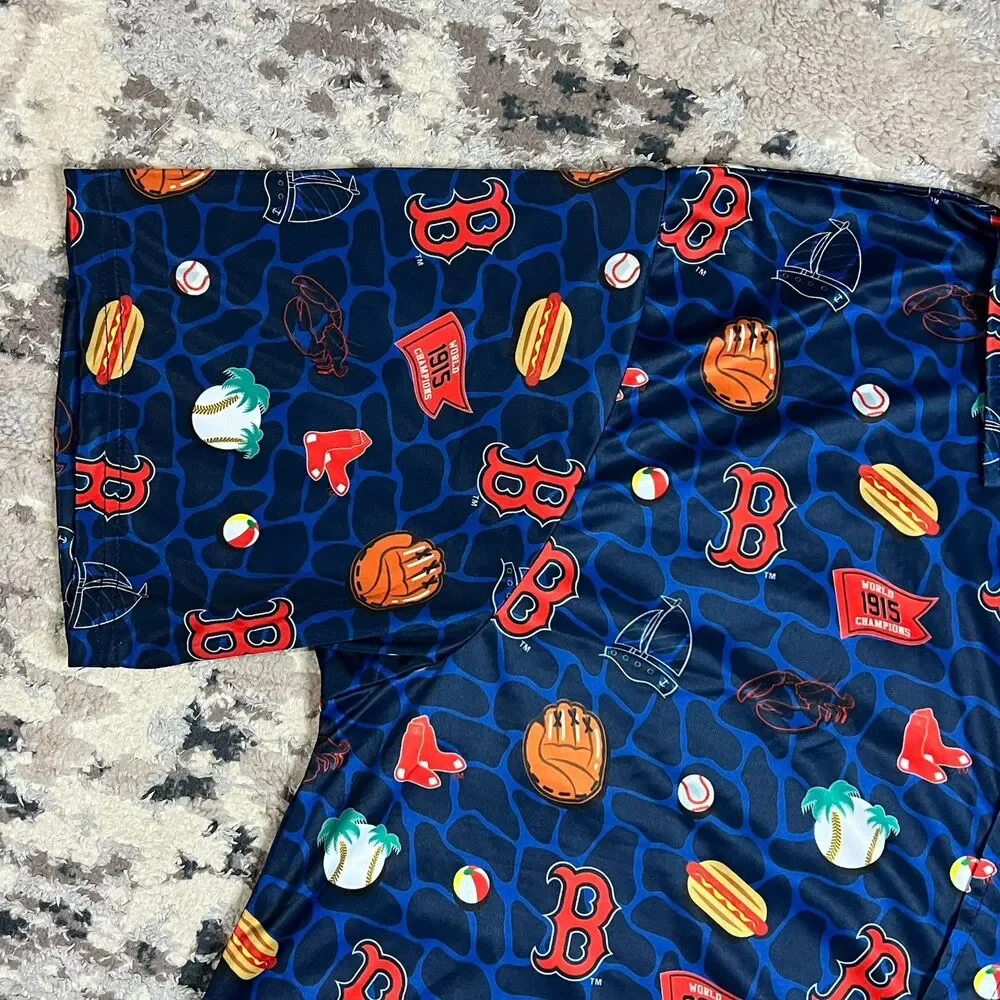 Boston Red Sox Shirt Mens XL Button Up Hawaiin Baseball Gloves Hotdogs Promo AOP - Picture 11 of 11